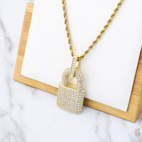 Bling Lock Pendant Iced Out Bling Cubic Zircon Necklace For Men Jewelry Charm