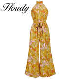 Female Wide-Leg Tropical Dress Sleeveless Elegant Tie Long Dress