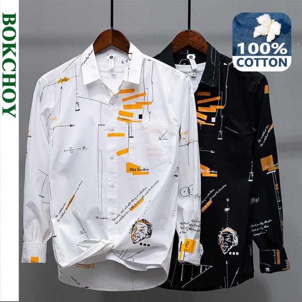 Men Print Pure Cotton Shirts Long Sleeve Button U