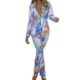 Floral Printed Elegant 2 Piece Women Single Breasted Blazer and Long Pant Set