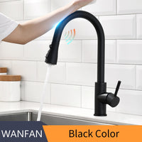 Pull Out Black Sensor Kitchen Faucets Stainless Steel Smart Induction Mixed Tap Touch Control Sink Tap