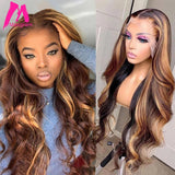 Highlight Wig Human Hair Body Wave Ombre Human Hair Wig Brazilian 30 Inch Full T Part For Women Honey Blonde Lace Front Wig