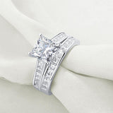 Newshe Women&#39;s Wedding Ring Set Princess Cut AAAAA Zircon 925 Sterling Silver Engagement Rings