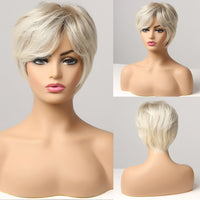 Short Ombre Black Ash Light Blonde White Synthetic Wigs With Bangs For Black Woman Afro