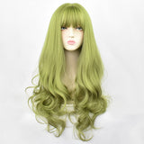 24inch Synthetic Green Black Hair Curly Big Wave Cosplay  Wigs With Bangs for Women African American Heat Resistant Fiber Hair