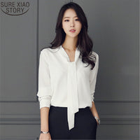 long sleeve bow tie women shirts Korean loose