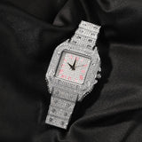 Hip Hop Full Iced Out Full Drill Men Square Watches Stainless Steel