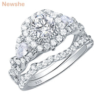 Newshe 2 Pcs Engagement Wedding Ring Set For Women 925 Sterling Silver 2.4Ct Round Pear White Cz Size 4-13