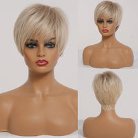 Short Ombre Black Ash Light Blonde White Synthetic Wigs With Bangs For Black Woman Afro