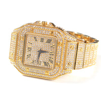 Hip Hop Full Iced Out Full Drill Men Square Watches Stainless Steel