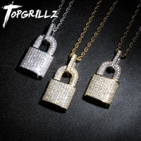 Bling Lock Pendant Iced Out Bling Cubic Zircon Necklace For Men Jewelry Charm