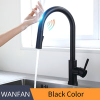 Pull Out Black Sensor Kitchen Faucets Stainless Steel Smart Induction Mixed Tap Touch Control Sink Tap