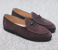 Men Leather Black Suede Loafers