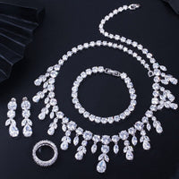 Dangle Drop Dubai Zircon Necklace Earrings Bracelet and Rings Bridal Jewelry Set