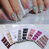 White Matte Pink Press On Nail Bling crystal Nail Art with Stickers 24pcs