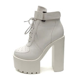 High Heels Shoes Lace Up Ankle Boots White Rubber Sole