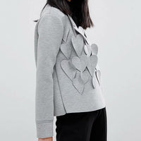 Women Cotton Gray Sweatshirts Female Heart Design Fashion Pullover  Long Sleeve Tops