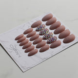 White Matte Pink Press On Nail Bling crystal Nail Art with Stickers 24pcs