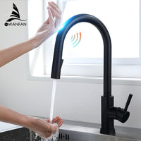 Pull Out Black Sensor Kitchen Faucets Stainless Steel Smart Induction Mixed Tap Touch Control Sink Tap