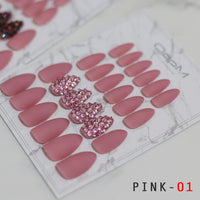 White Matte Pink Press On Nail Bling crystal Nail Art with Stickers 24pcs