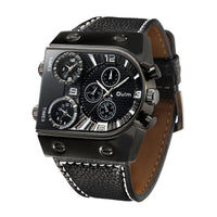 Men Quartz Casual Leather Strap Wristwatch Sports Man Multi-Time Zone