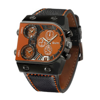 Men Quartz Casual Leather Strap Wristwatch Sports Man Multi-Time Zone