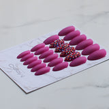 White Matte Pink Press On Nail Bling crystal Nail Art with Stickers 24pcs