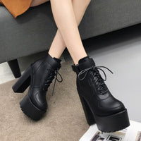 High Heels Shoes Lace Up Ankle Boots White Rubber Sole