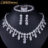 Dangle Drop Dubai Zircon Necklace Earrings Bracelet and Rings Bridal Jewelry Set