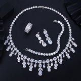 Dangle Drop Dubai Zircon Necklace Earrings Bracelet and Rings Bridal Jewelry Set
