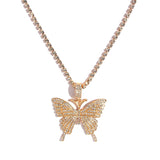 Big Butterfly Pendant Necklace Rhinestone Chain for Women
