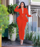 Full Sleeve Ruffles Blazers Pencil Pants Suit Two Piece Set Office Lady Outfits
