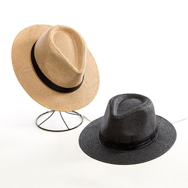 Straw Hat for Men and Women Wide Brim Sun Protection Cap with Black Belt