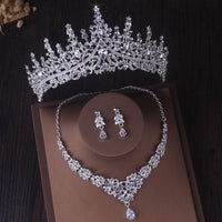 Silver Color Crystal Bridal Jewelry Sets Fashion Tiaras Crown Earrings Choker Necklace