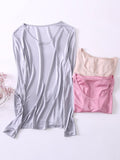 Women Basic Shirt Real Silk T shirts Solid Long sleeved O neck