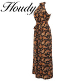 Female Wide-Leg Tropical Dress Sleeveless Elegant Tie Long Dress