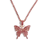 Big Butterfly Pendant Necklace Rhinestone Chain for Women