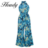 Female Wide-Leg Tropical Dress Sleeveless Elegant Tie Long Dress