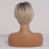 Short Ombre Black Ash Light Blonde White Synthetic Wigs With Bangs For Black Woman Afro