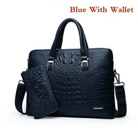 Men Briefcases Leather Handbags Crocodile Pattern Shoulder Bag