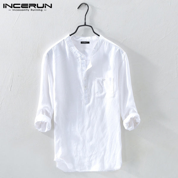 INCERUN Men Shirt Cotton 3/4 Sleeve