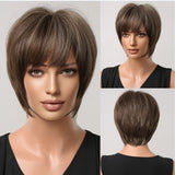 Short Ombre Black Ash Light Blonde White Synthetic Wigs With Bangs For Black Woman Afro