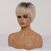 Short Ombre Black Ash Light Blonde White Synthetic Wigs With Bangs For Black Woman Afro