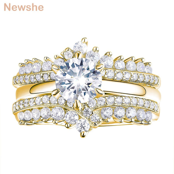 Newshe Yellow/Rose Gold 925 Sterling Silver Engagement Ring Set for Women Enhancer Wedding Band High Grade Zircon Jewelry