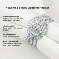 Newshe 3 Pieces 925 Sterling Silver Wedding Rings for Women 2.1Ct Simulated Diamond AAAAA CZ Engagement Ring Set Size 4~13