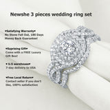 Newshe 3 Pieces 925 Sterling Silver Wedding Rings for Women 2.1Ct Simulated Diamond AAAAA CZ Engagement Ring Set Size 4~13