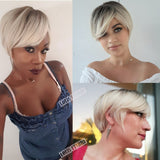 Short Ombre Black Ash Light Blonde White Synthetic Wigs With Bangs For Black Woman Afro