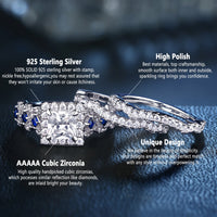 Newshe 3 Pcs Wedding Ring Sets for Women 925 Sterling Silver 2.6Ct Princess Cut White Blue AAAAA CZ Luxury Engagement Rings