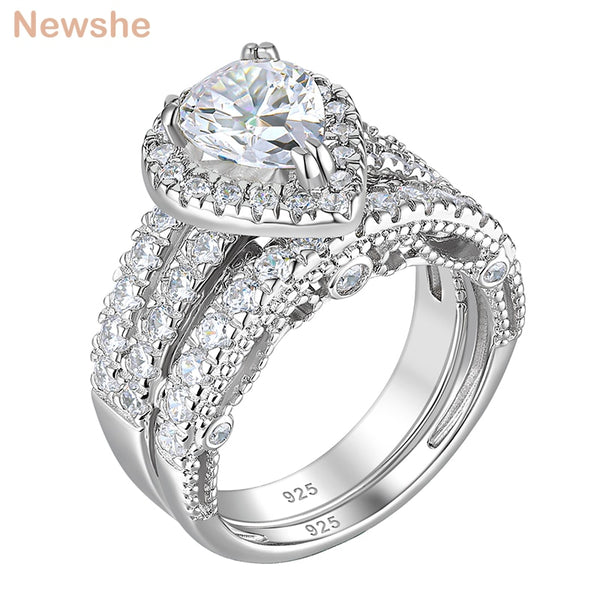 925 Sterling Silver Wedding Engagement Rings Set For Women Pear Oval Cut AAAAA CZ Imitation Diamond Bridal Jewelry