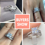 Newshe Women&#39;s Wedding Ring Set Princess Cut AAAAA Zircon 925 Sterling Silver Engagement Rings